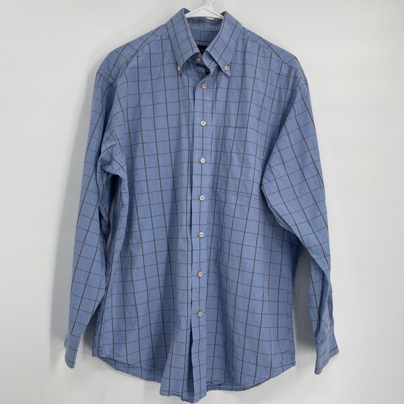 Scott Barber Shirt Men's medium Long‎ Sleeve Button Down Check Blue 100% Cotton - Picture 1 of 4